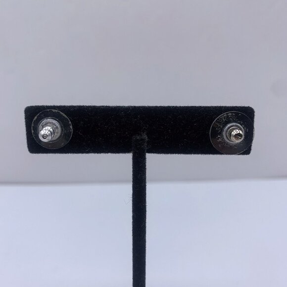 14K White Gold Square Stud Cubic Zirconia Stones Earrings - Picture 4 of 5